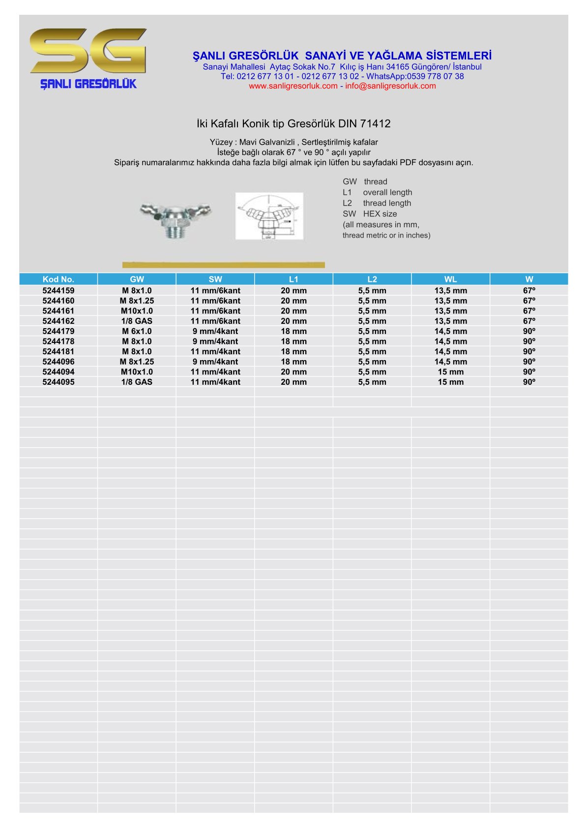 İki Kafalı Konik tip Gresörlük DIN 71412